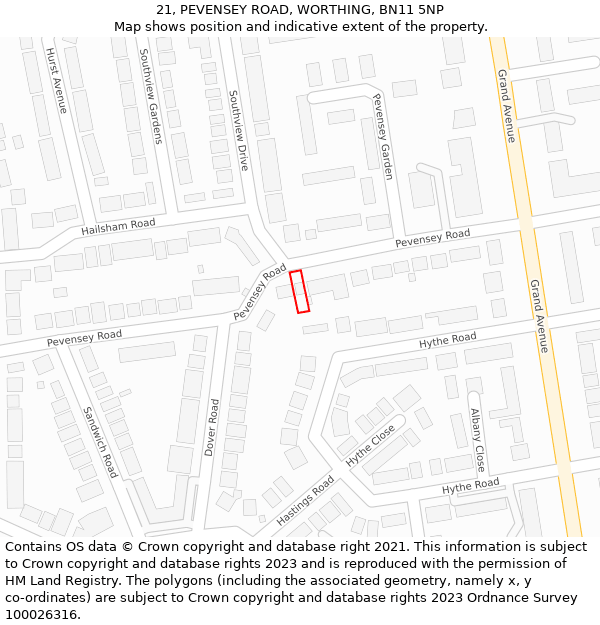 21, PEVENSEY ROAD, WORTHING, BN11 5NP: Location map and indicative extent of plot