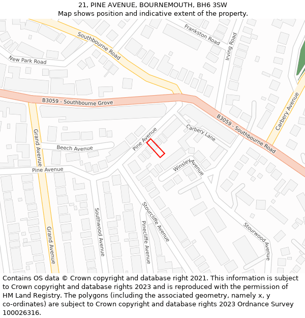 21, PINE AVENUE, BOURNEMOUTH, BH6 3SW: Location map and indicative extent of plot