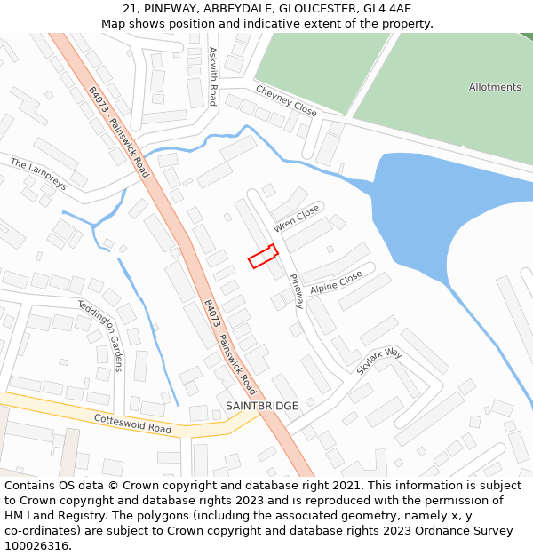 21, PINEWAY, ABBEYDALE, GLOUCESTER, GL4 4AE: Location map and indicative extent of plot