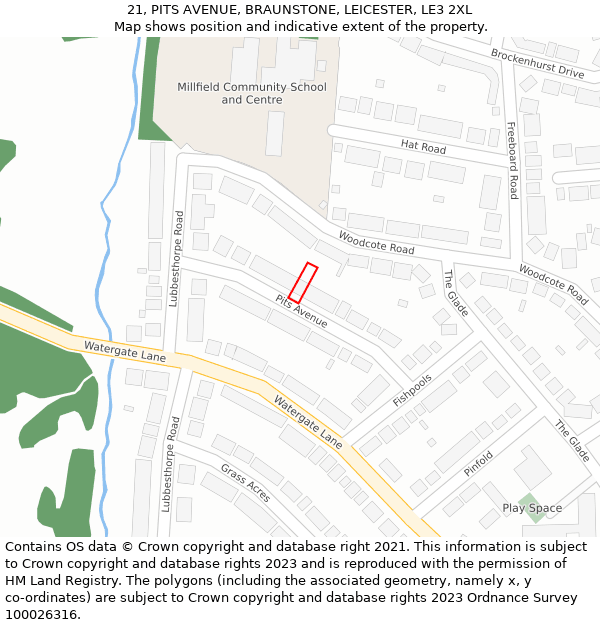 21, PITS AVENUE, BRAUNSTONE, LEICESTER, LE3 2XL: Location map and indicative extent of plot