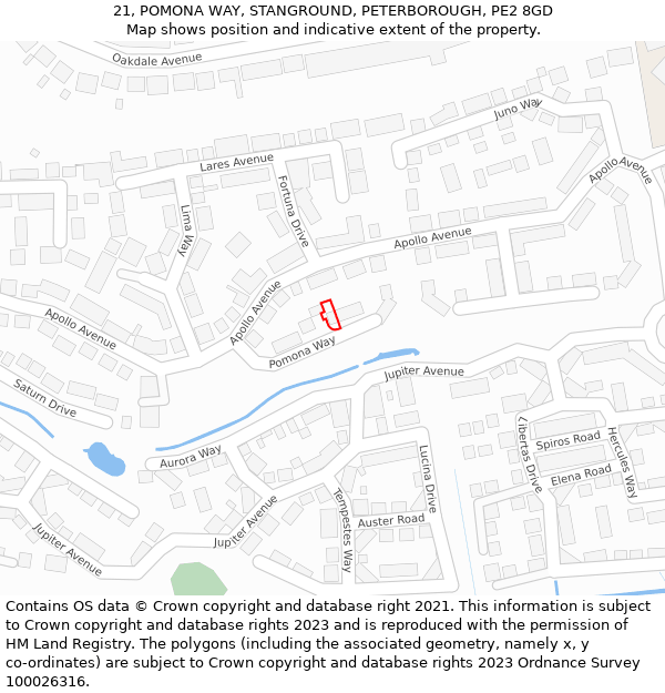 21, POMONA WAY, STANGROUND, PETERBOROUGH, PE2 8GD: Location map and indicative extent of plot