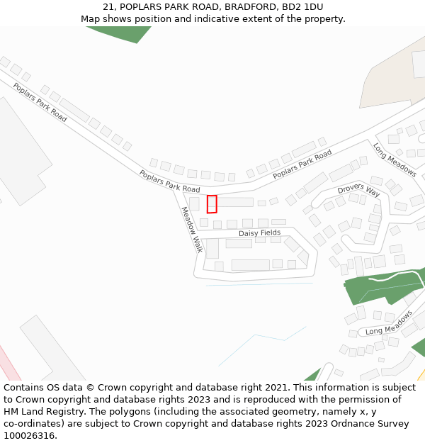21, POPLARS PARK ROAD, BRADFORD, BD2 1DU: Location map and indicative extent of plot