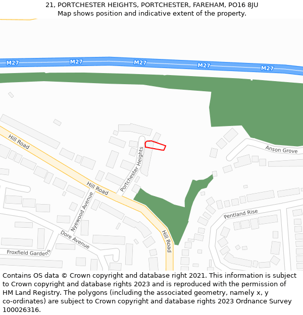 21, PORTCHESTER HEIGHTS, PORTCHESTER, FAREHAM, PO16 8JU: Location map and indicative extent of plot