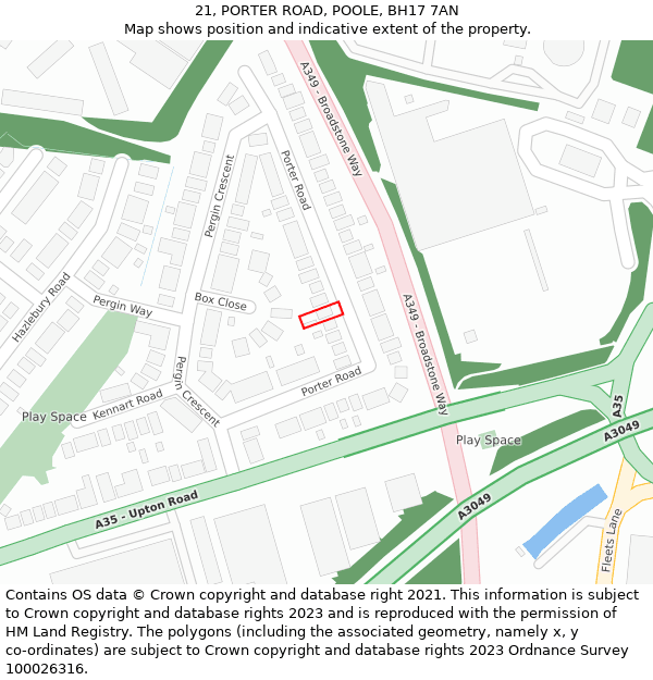 21, PORTER ROAD, POOLE, BH17 7AN: Location map and indicative extent of plot