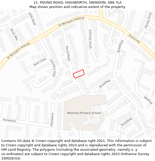 21, POUND ROAD, HIGHWORTH, SWINDON, SN6 7LA: Location map and indicative extent of plot