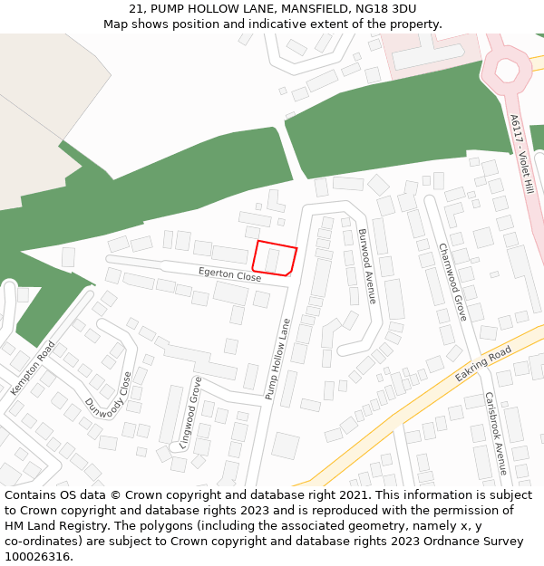 21, PUMP HOLLOW LANE, MANSFIELD, NG18 3DU: Location map and indicative extent of plot