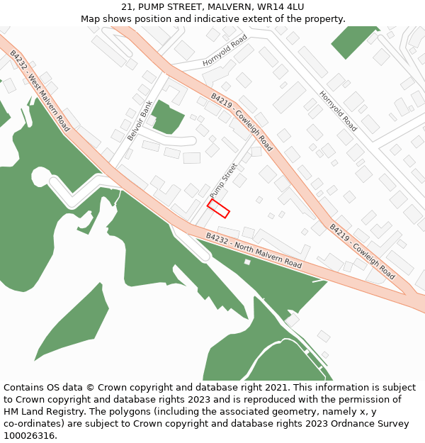21, PUMP STREET, MALVERN, WR14 4LU: Location map and indicative extent of plot
