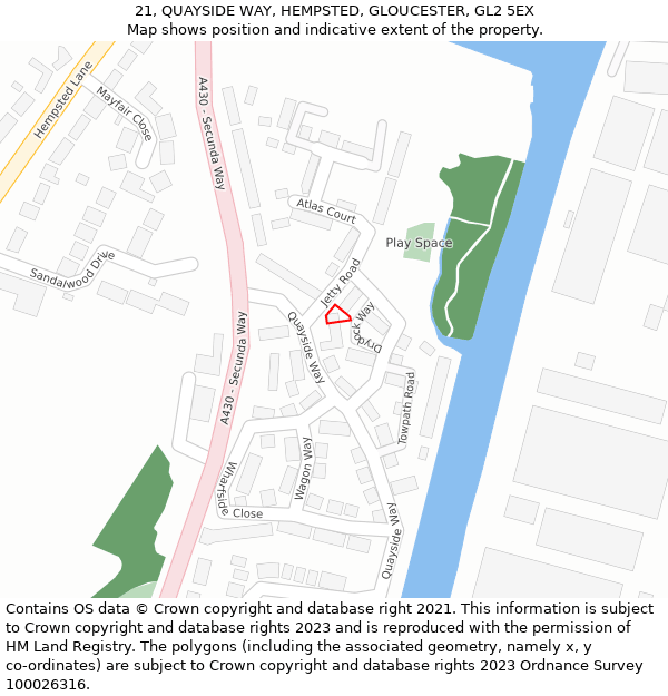 21, QUAYSIDE WAY, HEMPSTED, GLOUCESTER, GL2 5EX: Location map and indicative extent of plot