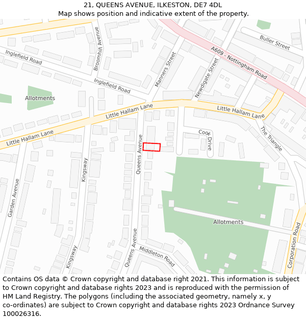21, QUEENS AVENUE, ILKESTON, DE7 4DL: Location map and indicative extent of plot
