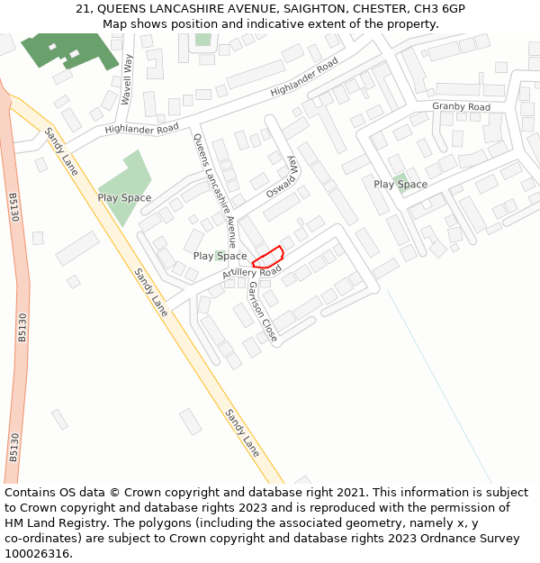 21, QUEENS LANCASHIRE AVENUE, SAIGHTON, CHESTER, CH3 6GP: Location map and indicative extent of plot