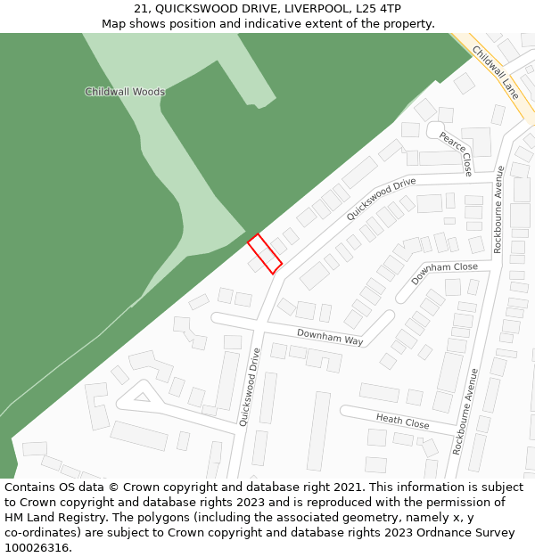 21, QUICKSWOOD DRIVE, LIVERPOOL, L25 4TP: Location map and indicative extent of plot