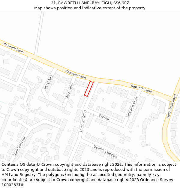 21, RAWRETH LANE, RAYLEIGH, SS6 9PZ: Location map and indicative extent of plot