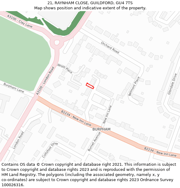 21, RAYNHAM CLOSE, GUILDFORD, GU4 7TS: Location map and indicative extent of plot