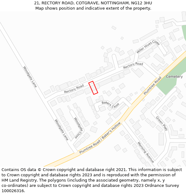 21, RECTORY ROAD, COTGRAVE, NOTTINGHAM, NG12 3HU: Location map and indicative extent of plot