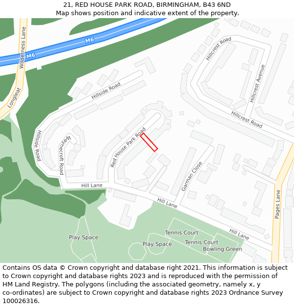 21, RED HOUSE PARK ROAD, BIRMINGHAM, B43 6ND: Location map and indicative extent of plot