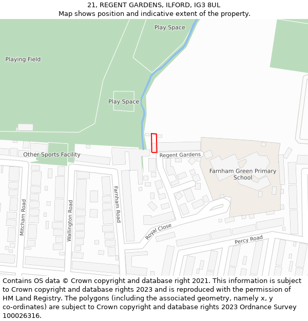21, REGENT GARDENS, ILFORD, IG3 8UL: Location map and indicative extent of plot