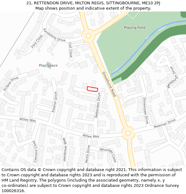 21, RETTENDON DRIVE, MILTON REGIS, SITTINGBOURNE, ME10 2PJ: Location map and indicative extent of plot