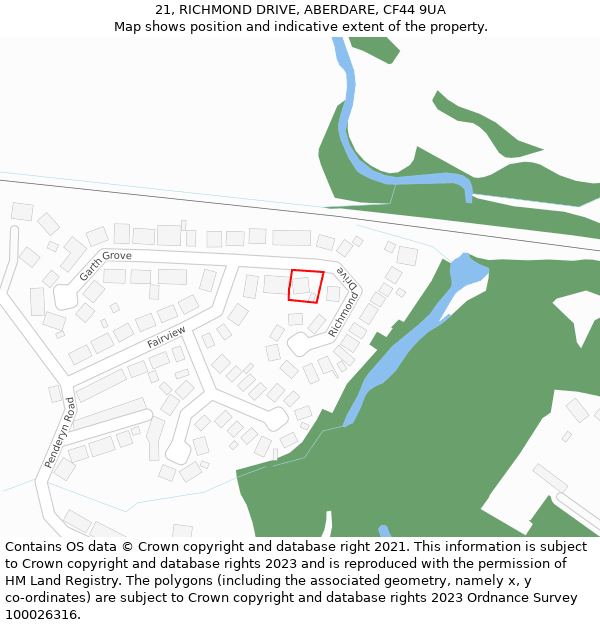 21, RICHMOND DRIVE, ABERDARE, CF44 9UA: Location map and indicative extent of plot