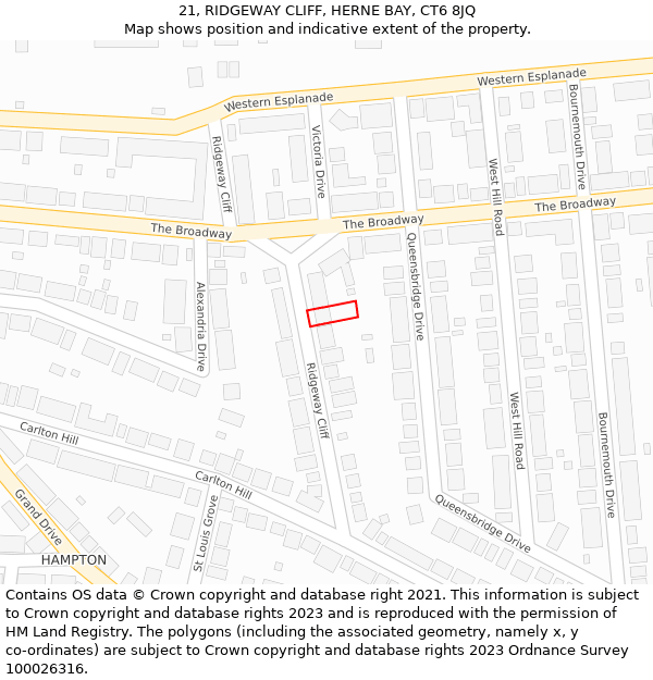 21, RIDGEWAY CLIFF, HERNE BAY, CT6 8JQ: Location map and indicative extent of plot