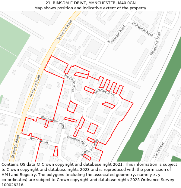 21, RIMSDALE DRIVE, MANCHESTER, M40 0GN: Location map and indicative extent of plot