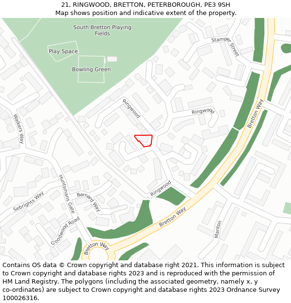 21, RINGWOOD, BRETTON, PETERBOROUGH, PE3 9SH: Location map and indicative extent of plot