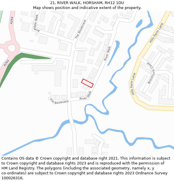 21, RIVER WALK, HORSHAM, RH12 1DU: Location map and indicative extent of plot
