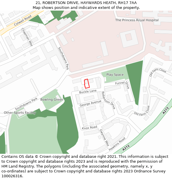 21, ROBERTSON DRIVE, HAYWARDS HEATH, RH17 7AA: Location map and indicative extent of plot