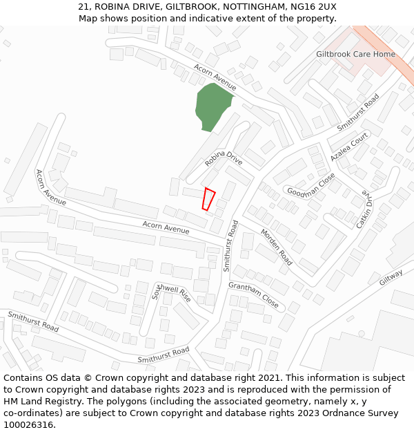 21, ROBINA DRIVE, GILTBROOK, NOTTINGHAM, NG16 2UX: Location map and indicative extent of plot