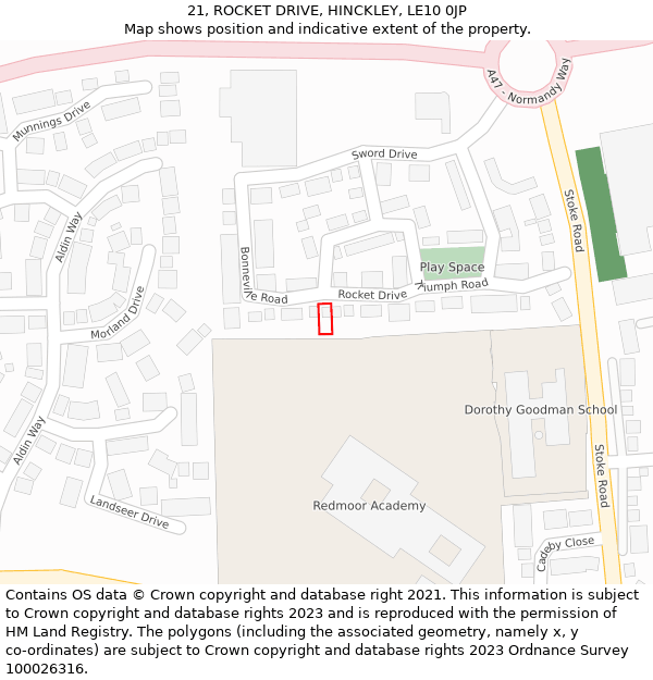 21, ROCKET DRIVE, HINCKLEY, LE10 0JP: Location map and indicative extent of plot