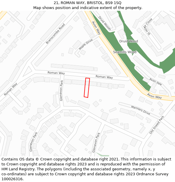 21, ROMAN WAY, BRISTOL, BS9 1SQ: Location map and indicative extent of plot
