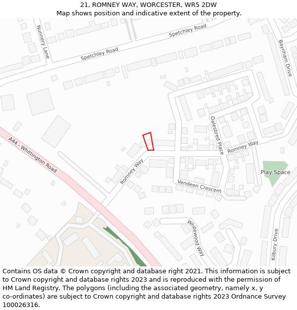 21, ROMNEY WAY, WORCESTER, WR5 2DW: Location map and indicative extent of plot