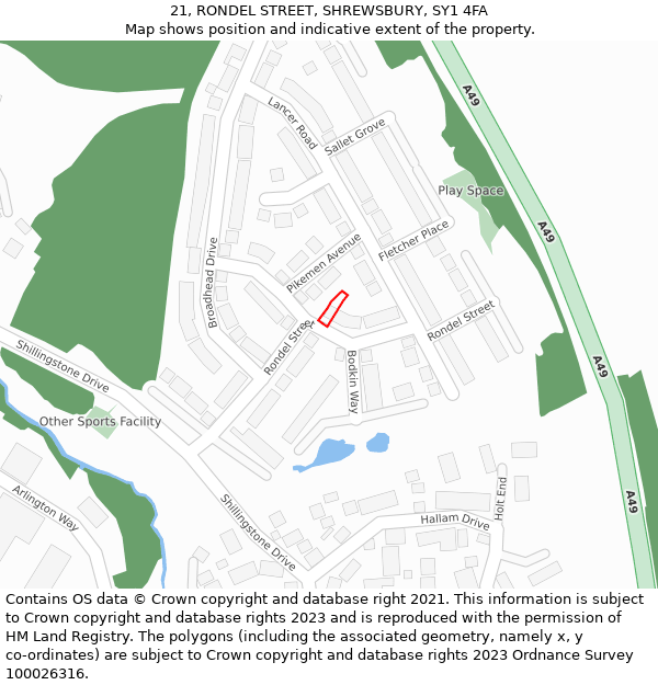 21, RONDEL STREET, SHREWSBURY, SY1 4FA: Location map and indicative extent of plot