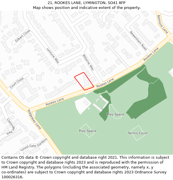 21, ROOKES LANE, LYMINGTON, SO41 8FP: Location map and indicative extent of plot