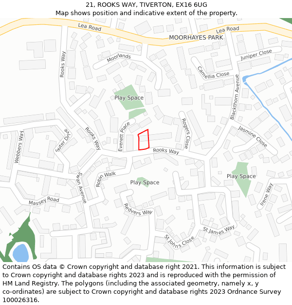 21, ROOKS WAY, TIVERTON, EX16 6UG: Location map and indicative extent of plot