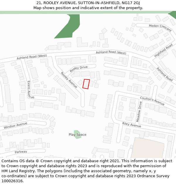 21, ROOLEY AVENUE, SUTTON-IN-ASHFIELD, NG17 2GJ: Location map and indicative extent of plot