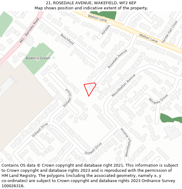 21, ROSEDALE AVENUE, WAKEFIELD, WF2 6EP: Location map and indicative extent of plot