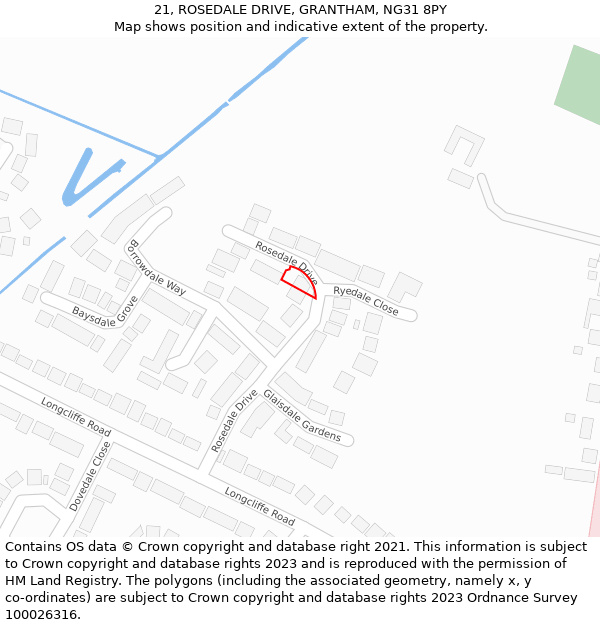 21, ROSEDALE DRIVE, GRANTHAM, NG31 8PY: Location map and indicative extent of plot
