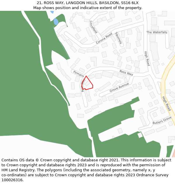21, ROSS WAY, LANGDON HILLS, BASILDON, SS16 6LX: Location map and indicative extent of plot