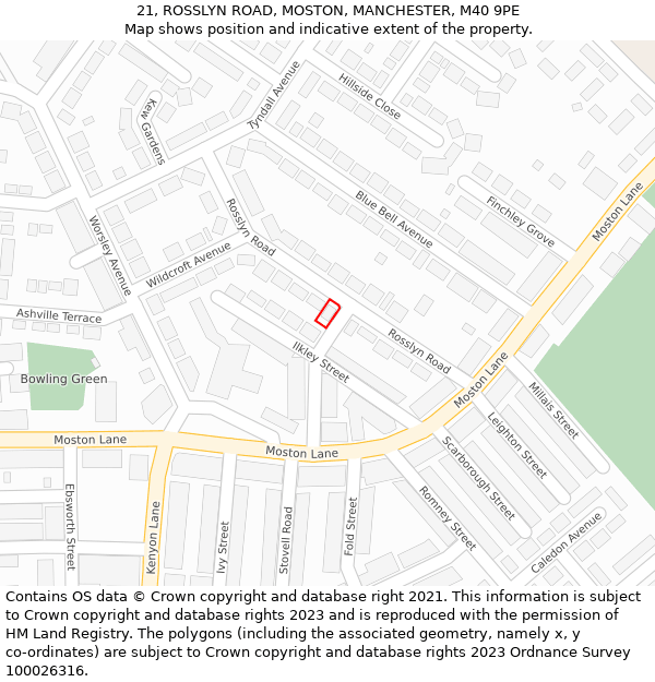 21, ROSSLYN ROAD, MOSTON, MANCHESTER, M40 9PE: Location map and indicative extent of plot