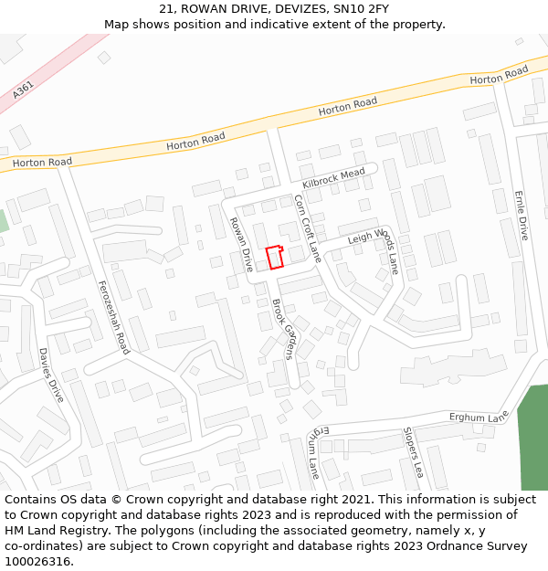 21, ROWAN DRIVE, DEVIZES, SN10 2FY: Location map and indicative extent of plot