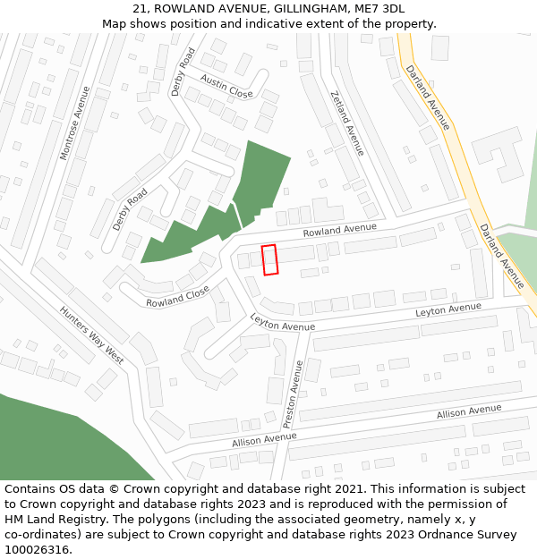 21, ROWLAND AVENUE, GILLINGHAM, ME7 3DL: Location map and indicative extent of plot