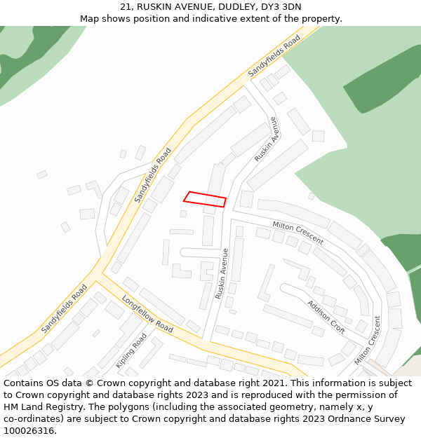 21, RUSKIN AVENUE, DUDLEY, DY3 3DN: Location map and indicative extent of plot