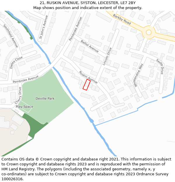 21, RUSKIN AVENUE, SYSTON, LEICESTER, LE7 2BY: Location map and indicative extent of plot