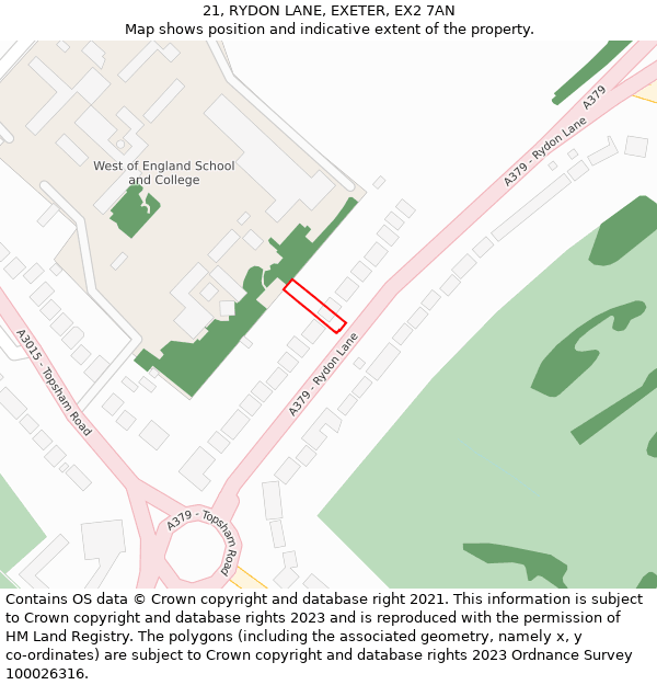 21, RYDON LANE, EXETER, EX2 7AN: Location map and indicative extent of plot