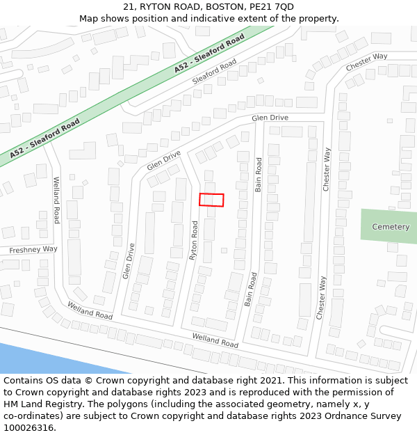 21, RYTON ROAD, BOSTON, PE21 7QD: Location map and indicative extent of plot