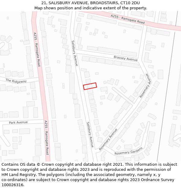 21, SALISBURY AVENUE, BROADSTAIRS, CT10 2DU: Location map and indicative extent of plot