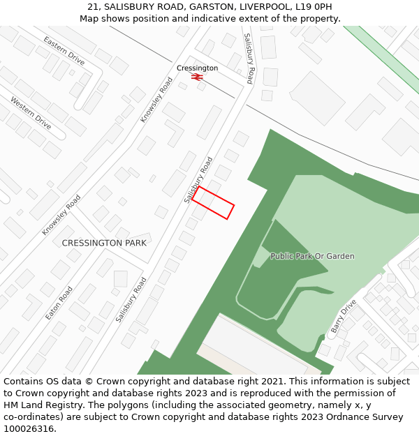 21, SALISBURY ROAD, GARSTON, LIVERPOOL, L19 0PH: Location map and indicative extent of plot