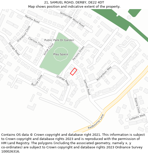 21, SAMUEL ROAD, DERBY, DE22 4DT: Location map and indicative extent of plot
