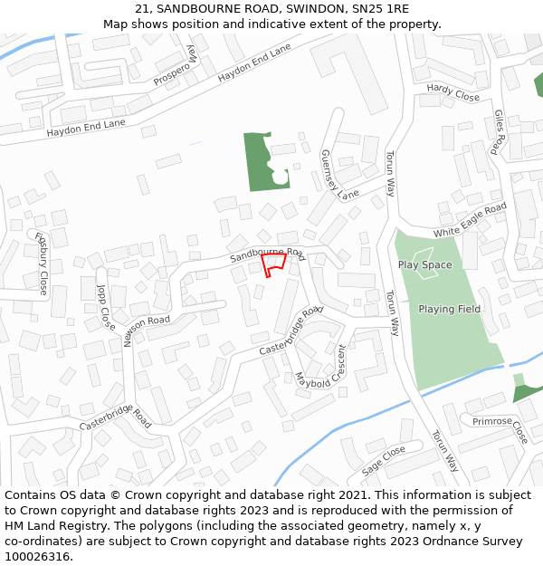 21, SANDBOURNE ROAD, SWINDON, SN25 1RE: Location map and indicative extent of plot