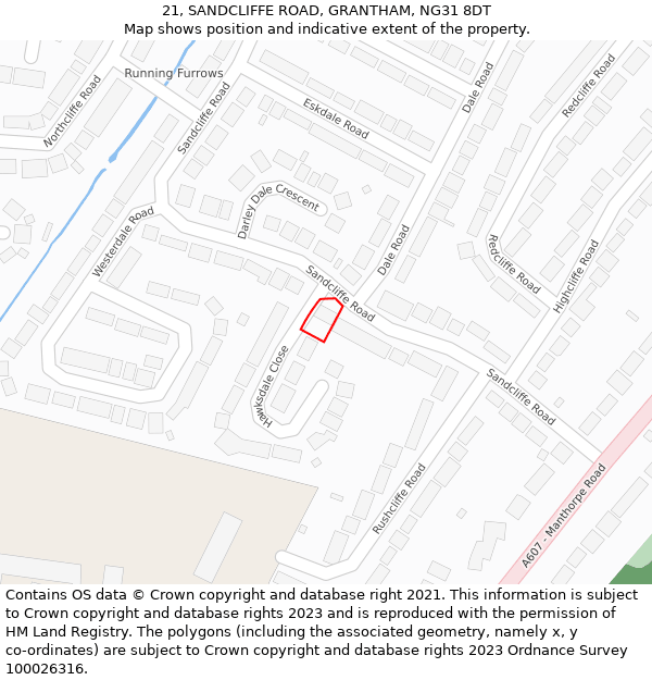 21, SANDCLIFFE ROAD, GRANTHAM, NG31 8DT: Location map and indicative extent of plot